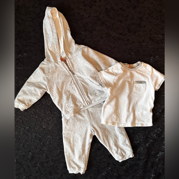 Burberry Baby Heather Gray Pants and Hoodie Set with White Tee